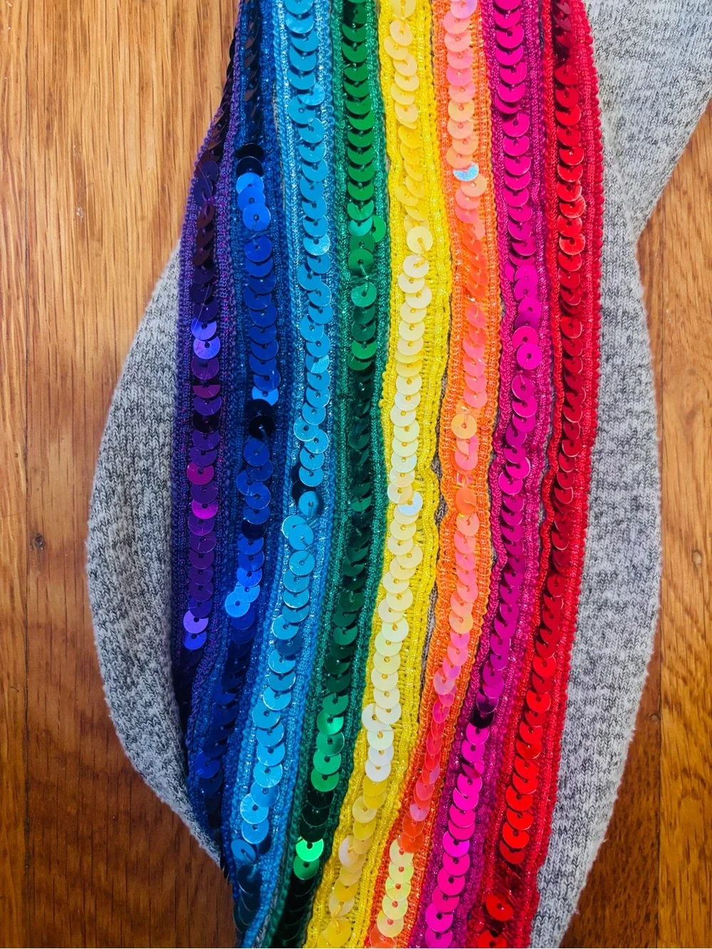 Lola + The Boys Gray Sweatshirt & Jogger Set with Rainbow Sequin Stripes